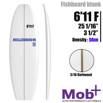 FOAM BLANK 6'11 F FIsh MILLENNIUM 3/16 darkwood