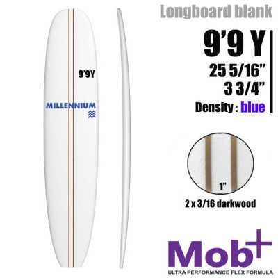 FOAM BLANK 9'9 Y Longboard MILLENNIUM costillas doble 2 x 3/16 darkwood @ 1"