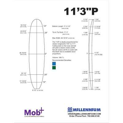 FOAM BLANK 11'3 P Longboard MILLENNIUM 1/4 darkwood