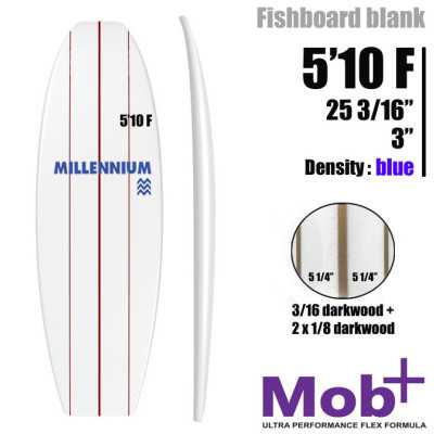 FOAM BLANK 5'10 F Fish MILLENNIUM triples lattes 1x 3/16 darkwood + 2x 1/8 darkwood @ 5'1/4