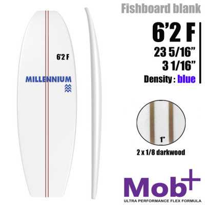 FOAM BLANK 6'2 F Fish MILLENNIUM Double lattes 2x 1/8 darkwood @ 1"