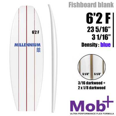 FOAM BLANK 6'2 F Fish MILLENNIUM Triple lattes 1 x 3/16 darkwood + 2x 1/8 darkwood @ 5 1/4"