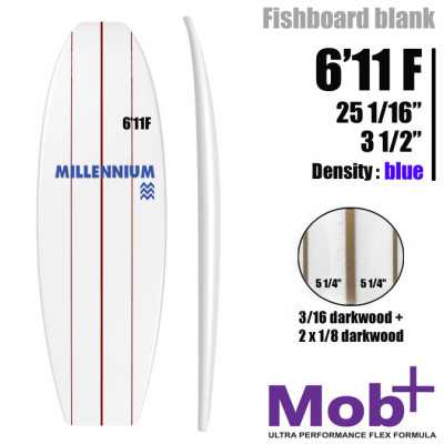 FOAM BLANK 6'11 F Fish MILLENNIUM Triple lattes 1x 3/16 darkwood + 2x 1/8 drakwood