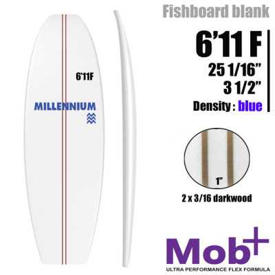 FOAM BLANK 6'11 F Fish MILLENNIUM Double lattes 2x 1/8 darkwood