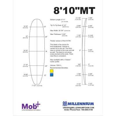 FOAM BLANK 8'10 MT Mid lenght MILLENNIUM Triple lattes 1x 3/16 darkwood + 2x 1/8 Darkwood @ 6"