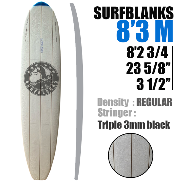 AR/ 8'3" Malibu SURFBLANKS Triples Lattes - Standard 40Kg/m3
