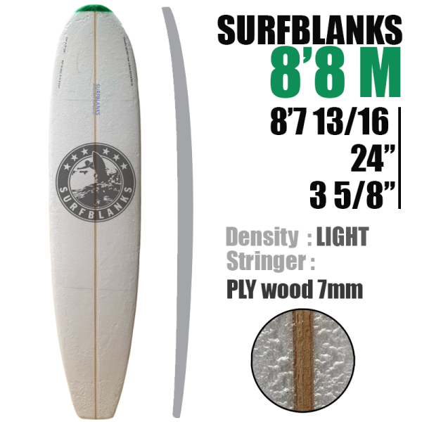 Tabla de surf Malibu de 8'8" - Ligera (34 kg/m³)