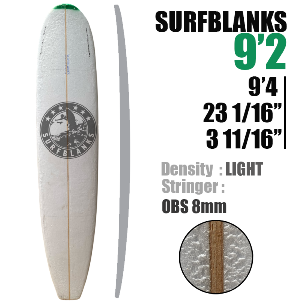 Tabla larga de 9'2" SURFBLANKS - Ligera (34 kg/m³)
