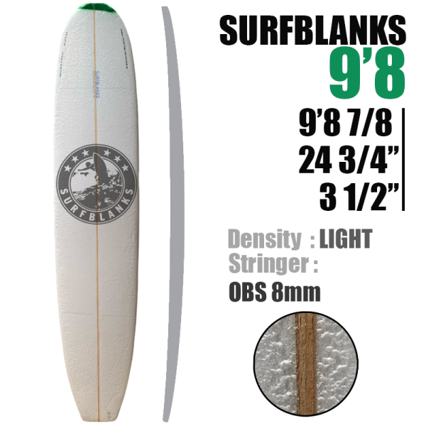 Tabla de surf de 9'8" SURFBLANKS - Ligera (34 kg/m³)