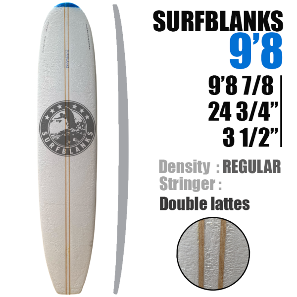 Tabla de surf de 9'8" SURFBLANKS 2 lattes - Estándar 40Kg/m3